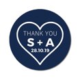 thumbnail image 1 of Darling Souvenir Round 45 Pieces Heart Thank You Stickers Personalized Bride Groom Initials And Date Envelope Seals-Navy Blue, 1 of 4