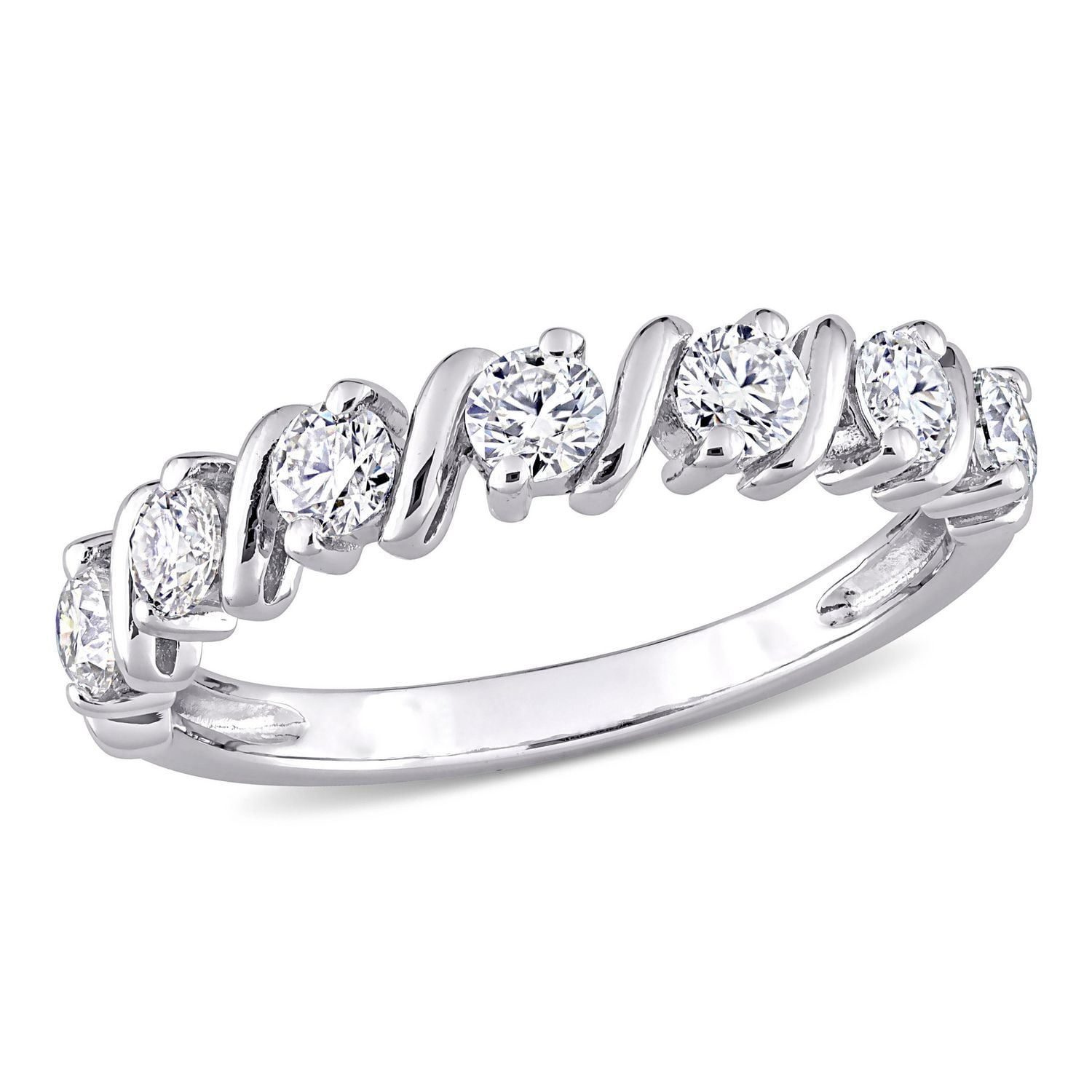 Miabella Bague semi-éternité vague en argent sterling avec moissanite 3/4 carat p.g.t.