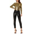 thumbnail image 2 of INSPIRE CHIC Haut Brillant pour Femme Manches Longues Col Rond Coupe Régulière Blouse de Soirée Scintillante m Noir Or, 2 of 8
