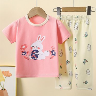 uublik Kids Pajama Set Girls 1-10 Years 2 PCS PJS Soft Sleepwear Nightwear Loungewear Clothes Set Pink