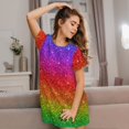 thumbnail image 3 of Vsdgher Chemise de Nuit à Manches Courtes pour Femmes, Motif Arc-en-Ciel Pailleté, Encolure Dégagée, Mignonne, à Volants, Confortable, 3 of 6