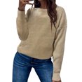 thumbnail image 1 of LUXUR Chandails Tricotés Unis pour Femmes Col Rond Ample Pull Chaud d'Hiver Tricot Gaufré Kaki S, 1 of 2