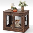 thumbnail image 1 of Meuble de Niche pour Chien Walmart - Chenil en Bois Robuste 80x60x66 cm - Table d'Appoint Intérieure Brun Rustique - Doubles Portes Résistantes à la Mastication et Verrouillables - Ventilé, Facile à Nettoyer (Taille 6), 1 of 7