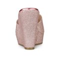 thumbnail image 2 of BLISSFUL STEP Sandales à Talon Compensé à Paillettes pour Femmes, Mules à Plateforme à Bout Ouvert, Rose, 9, 2 of 7