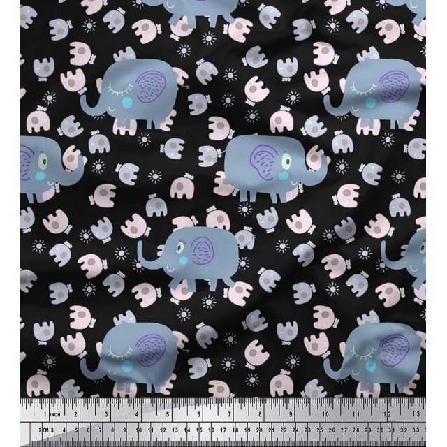 Soimoi Moss Georgette Fabric Cute Elephant Kids Decor Fabric Printed Yard 42 Inch Wide