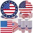thumbnail image 1 of Articles de Fête pour la Fête de l'Indépendance, Ensemble de Vaisselle Patriotique avec Assiettes en Papier, Gobelets, Serviettes, Décorations Jetables Rouges Blanches Bleues pour le 4 Juillet, le Memorial Day, les Pique-Niques en Plein Air, 1 of 9