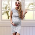 thumbnail image 3 of CAROOTU Femmes Enceintes Robe Couleur Unie Sans Manches Cou Mi-Longue Respirante Robe d'Été Approvisionnement, 3 of 7