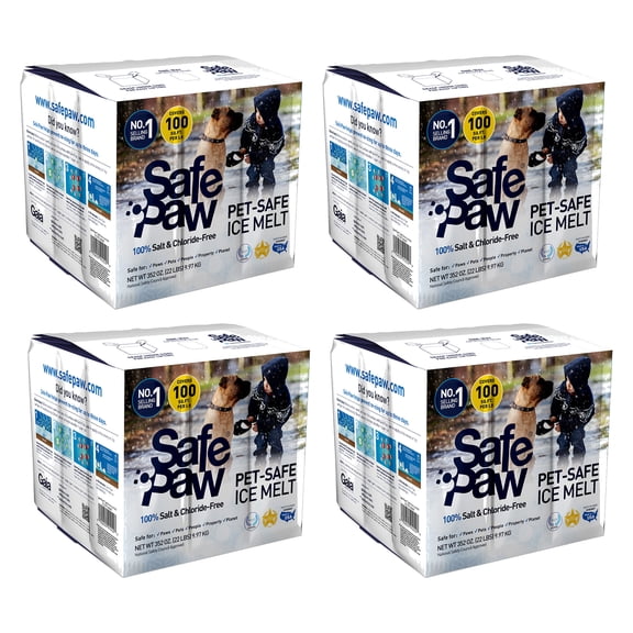 Safe Paw Déglaçant pour Animaux, 100 % Sans Sel et Chlorure avec Agent de Traction, Non Toxique, Action Rapide, Dure 3X Plus Longtemps – 35 Lbs, Lot de 4