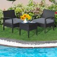thumbnail image 3 of Gymax 3PCS Patio Rattan Conversation Furniture Set Outdoor Yard w/ Grey Cushions, 3 of 10