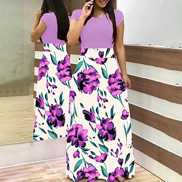 Weiqiqre Robes pour Femmes 2024 Robe Teinture sur Nœuds Colorée Longue à Imprimé Floral Plage Décontractée Maxi Robe d'Été Rabais
