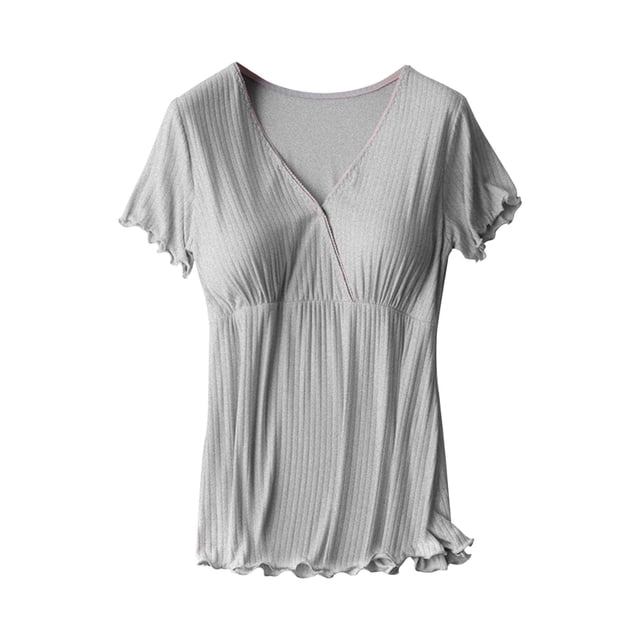 DPTALR Maternity Round Neck Short Sleeve Nursing Top Summer Breastfeeding Blouse