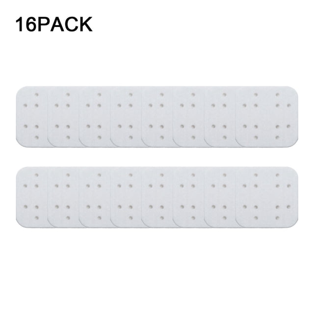 16-pack of humidifier mineral absorption pads designed for Dreo humidifier models HM713 and HM713S. The pads are rectangular with rounded edges and feature multiple perforations for enhanced performance. Made from white PP cotton, these pads help reduce limescale buildup, improve humidification efficiency, and ensure consistent moisture release. Suitable for regular replacement to maintain optimal humidifier operation.