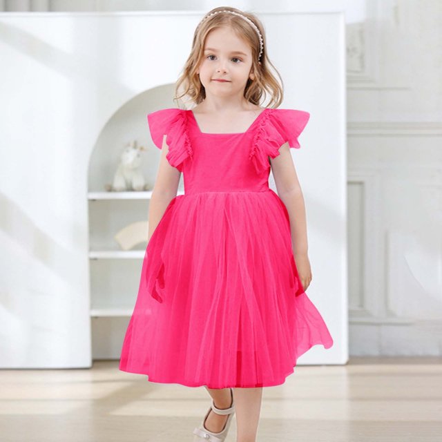 Elegant Girls Dresses Backless Tutu Ruffle Short Sleeve Square Neck Design for Kids Wedding and Special Events Clothing