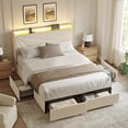 thumbnail image 1 of GUNAITO Queen Size Bed Frame with 4 Storage Drawers, Upholstered LED Bed with USB Ports, Modern Bed with Headboard Noise Free Platform Bed with Metal Frame, Beige, 1 of 9