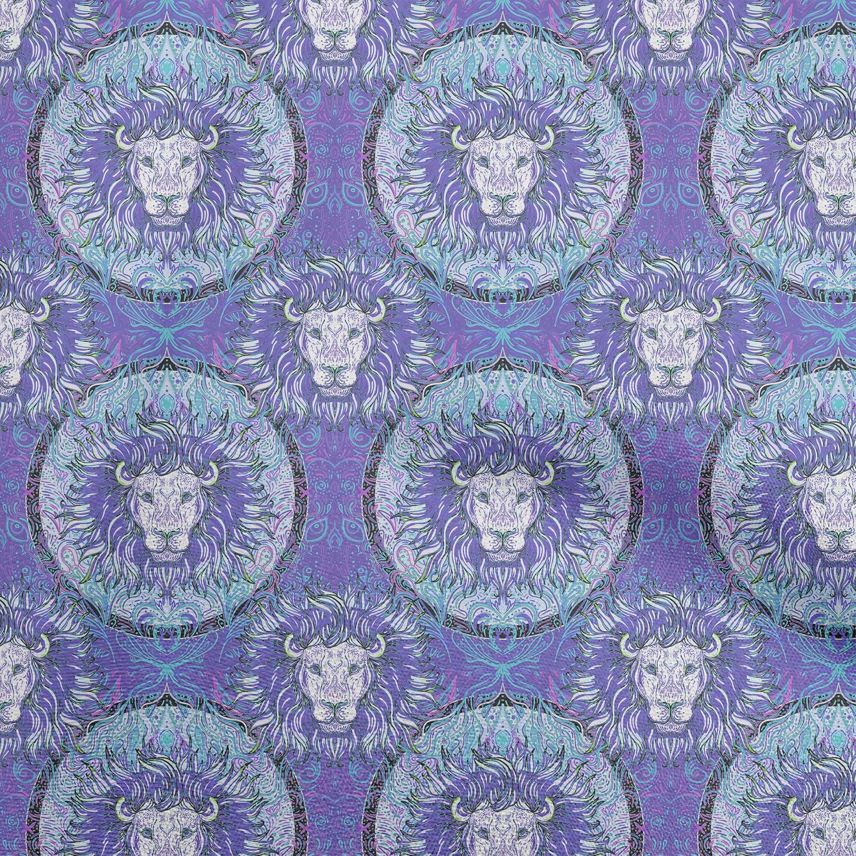 oneOone Georgette Viscose Bluish Violet Fabric Lion Face Craft Projects Decor Fabric Printed by The Yard 42 Inch Wide