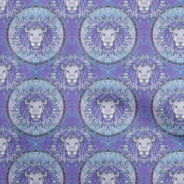 oneOone Georgette Viscose Bluish Violet Fabric Lion Face Craft Projects Decor Fabric Printed by The Yard 42 Inch Wide
