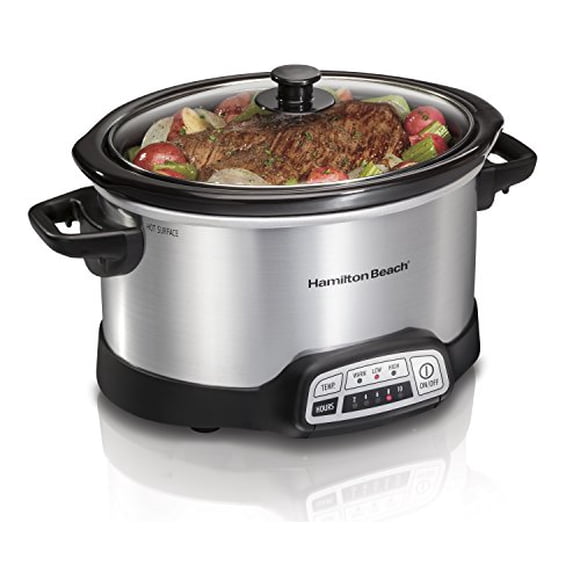 Hamilton-Beach 33443 4 Quart Programmable Slow Cooker, Chrome/Black