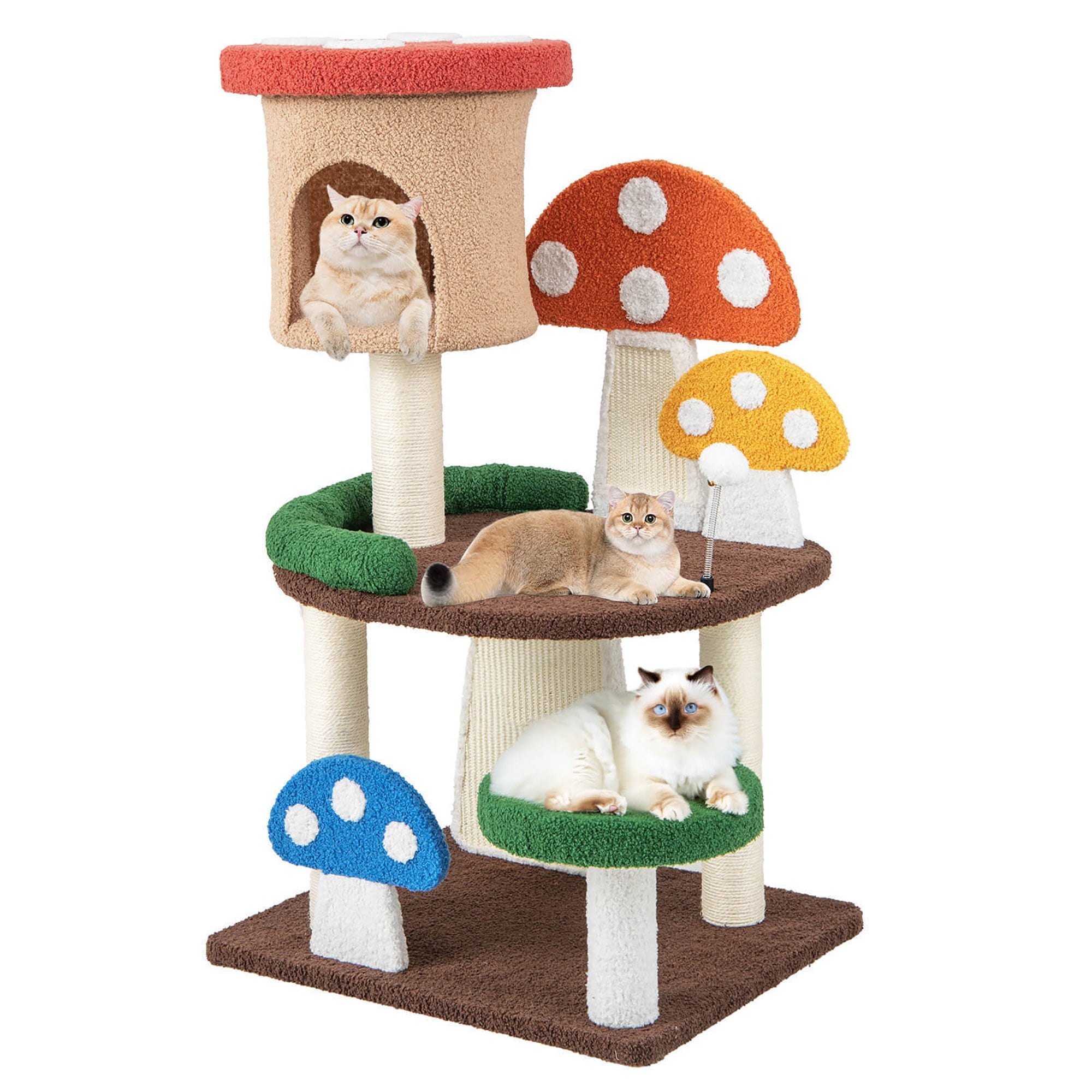Gymax 41'' Mushroom Cat Tree Tower Indoor Kitten Activity Center w/ Natural Sisal Posts