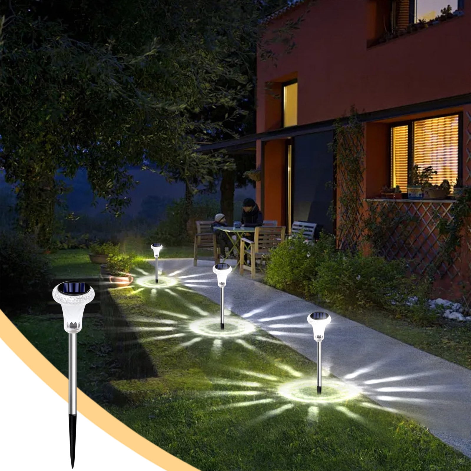 Cagogo Clearance under $5 Solar Pathway Lights, Outdoor Solar Yard Lights, RGB Color Changing+Warm White, Waterproof LED Solar Lights for Garden Path Backyard Christmas Lawn Landscape Decorative