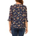 thumbnail image 3 of INSPIRE CHIC Women's Tops 3/4 Sleeves Ruffle Hem Floral Chiffon Shirt Blouses XS Navy, 3 of 7