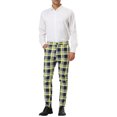 thumbnail image 2 of INSPIRE CHIC Men's Formal Color Block Slim Fit Flat Front Plaid Dress Pants 30 Navy Yellow, 2 of 7