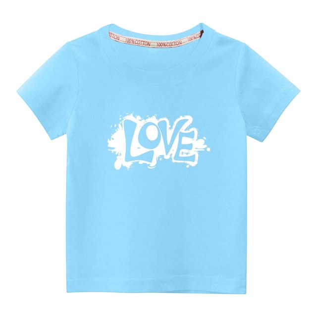 Penkiiy Tout-Petits Enfants Garçons Filles Mode Mignon Col Rond Imprimé Manches Courtes Haut 3-4 Ans Bleu