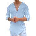 thumbnail image 1 of xiaxaixu Menacute;s Spring Summer Casual T Shirt Solid Color Long Sleeve V Neck Shirts Loose Fit Tops, 1 of 5