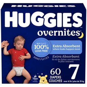 Huggies Overnites Nighttime Couches pour bébés, taille 7 (41+ les livres), 60 Nombre