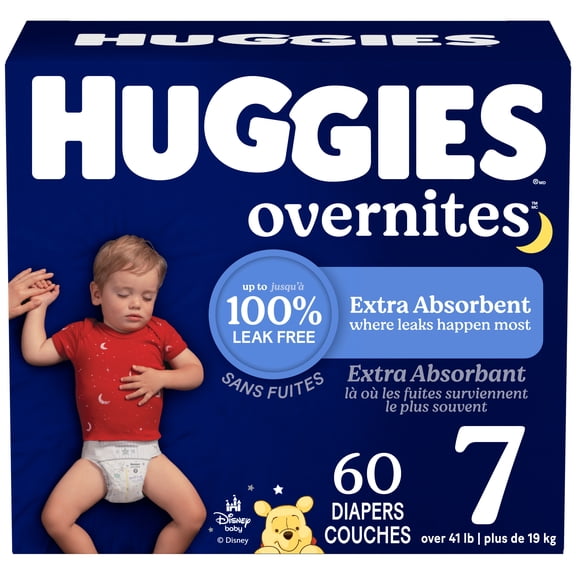 Huggies Overnites Nighttime Baby Diapers, Size 7 (41+ lbs), 60 Count