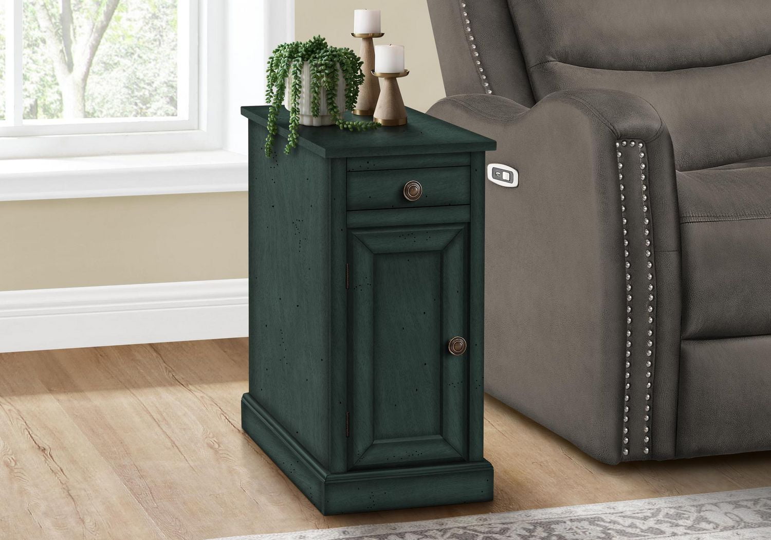 Monarch Specialties Table D'appoint, Bout, Table D'appoint, Table De Nuit, Étroit, Chambre À Coucher, Lampe, Tiroir De Rangement, Placage Brun, Traditionnel