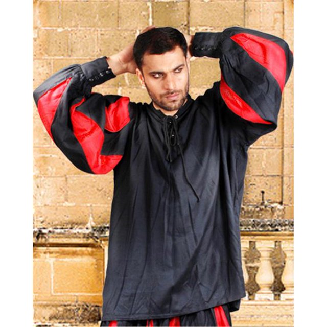 The Pirate Dressing C1060 European Medieval Shirt- Black & Red - Small & Medium