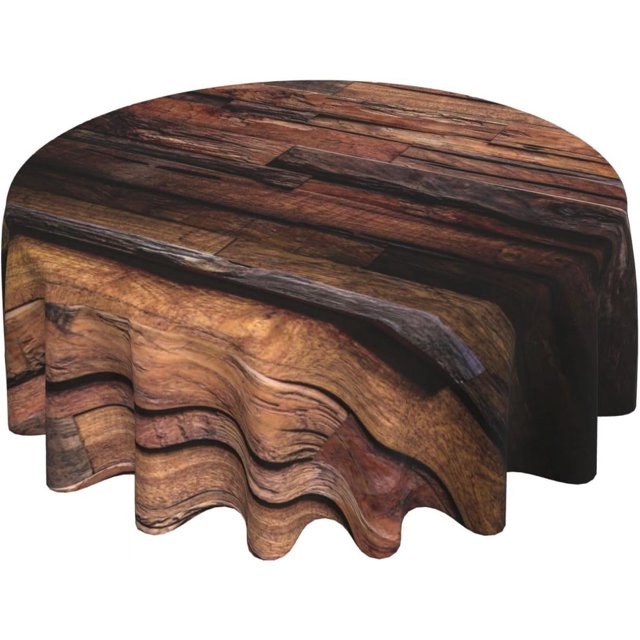 Nappe Ronde en Bois 60 Pouces Lavable Réutilisable Décoration Housse de Table pour Cuisine Fête