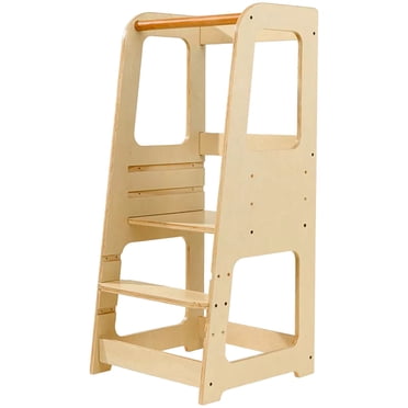 Tour pour Tout-Petits Blessy, Marchepied d'Apprentissage, Tour Debout pour Tout-Petits, Marchepied d'Aide à la Cuisine à 2 Marches avec Plateforme à Hauteur Réglable et Barre de Sécurité, Bois