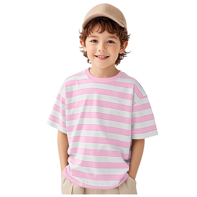 Yammkia Chandails Cool pour Garçons Ados T-Shirts à Manches Courtes Enfants Été Décontracté Col Rond T-Shirts Hauts Mode (Rose, 9-10 Ans)