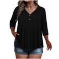 thumbnail image 1 of KyCheLot Hauts à Col en V pour Femmes Automne à Boutons Grande Taille Manches 3/4 Couleur Unie Vêtements Confortables Amples Hauts de Randonnée, 1 of 6