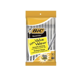 BIC Stylos à bille noir, point moyen (1.0 mm), 10-Count Pack de Stylos Bulk, Barrel Rond Flexible pour le confort d'écriture