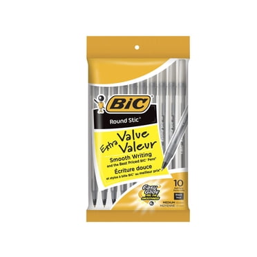 BIC Round Stic Extra Value Black Ballpoint Pens, Medium Point (1.0 mm), 10-Count Pack of Bulk Pens, Flexible Round Barrel for Writing Comfort