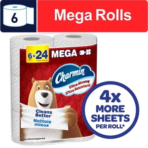 Charmin Papier hygiénique Ultra Forte, 6 Méga-roulis (24 Équivalent en rouleaux réguliers), 2-ply Tissu de salle de bains