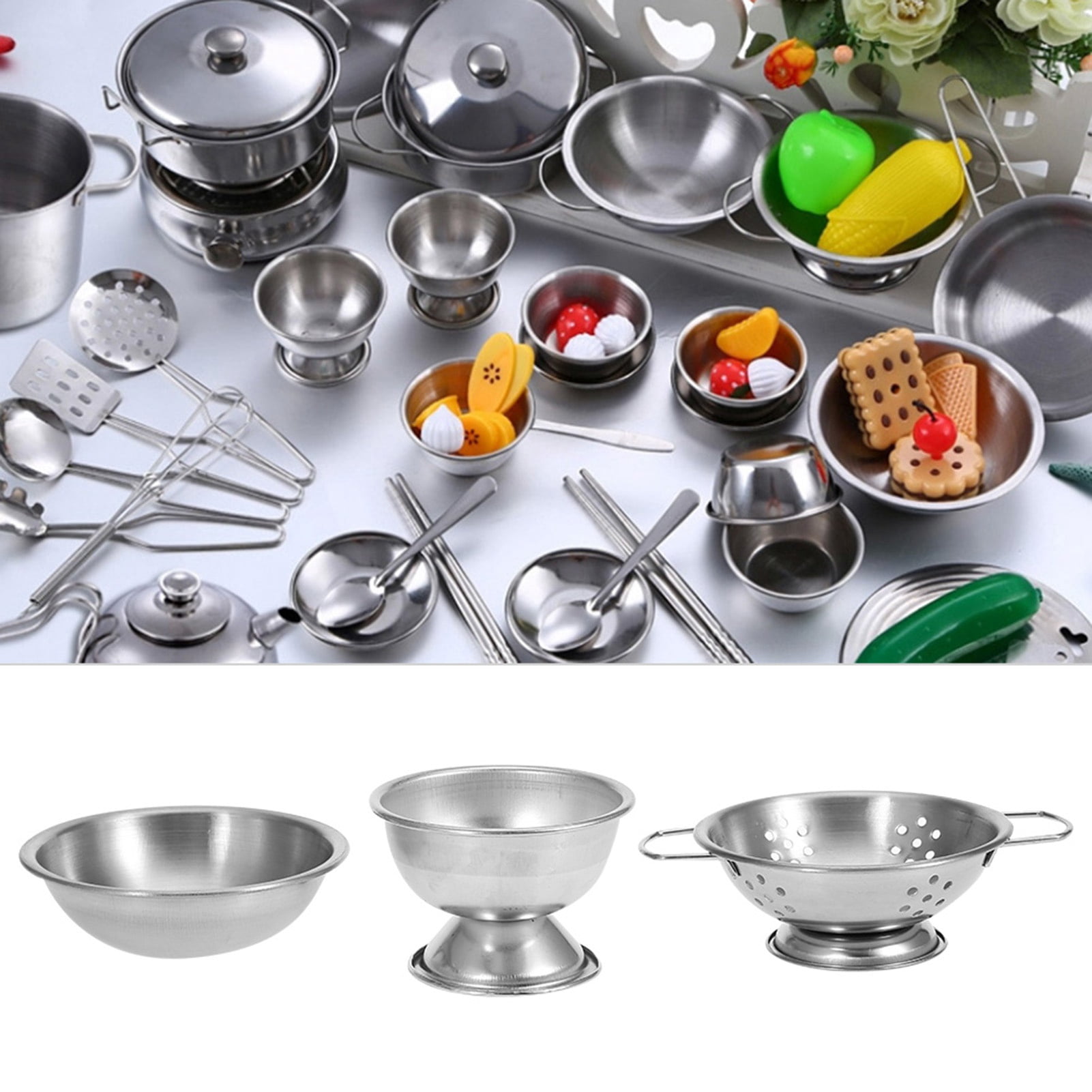 Children Kitchen Cookware Utensils Set Safe Stainless Steel Practical Toys Gift Boys Girls