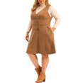 thumbnail image 4 of GRACE & GRANDEUR Robe Salopette pour Femme Grande Taille à Boutons Décontractée en Faux Suède Marron 4X, 4 of 5