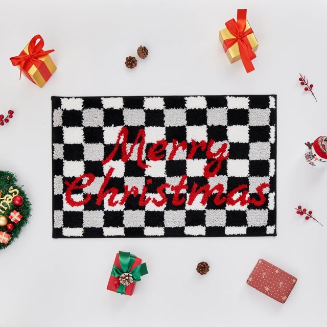 Douceur Christmas Checkered Bathroom Rugs, Cute Black Bath Mat, Christmas Bathroom D cor Non Slip Bath Rugs, Soft and Absorbent Washable Bath Rugs for Bathroom 32"X20"