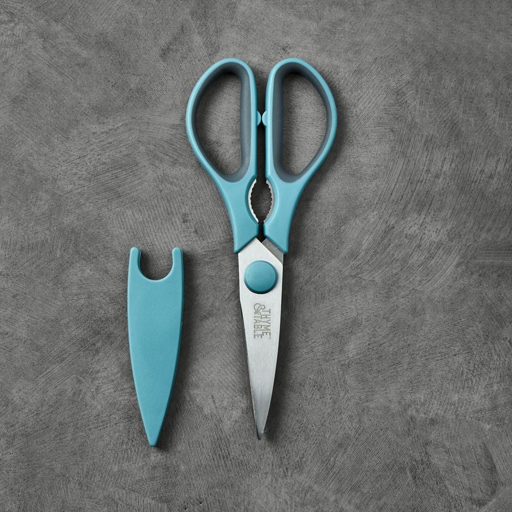 Thyme & Table Ciseaux de cuisine en acier inoxydable avec gaine Bleu