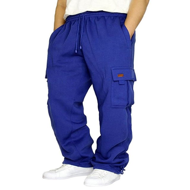 Mens Loose Cargo Pants Cual Drawstring Eltic Waist Wide Leg Athletic Sweatpants Outdoor Trousers