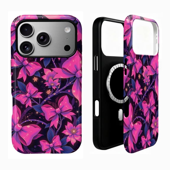 SKLYDDI Étui Esthétique Magenta à Motif Floral pour iPhone 17 Pro Max, Compatible avec MagSafe