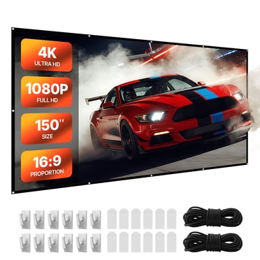 VEVOR Projector Screen, 150 inch 16:9 4K 1080 HD Projection Screen, Wall Mounted Projection Dispaly Projector with 12 Hooks and Double-Sided Tapes, Portable Moive Canvas for Family Home Office Theater