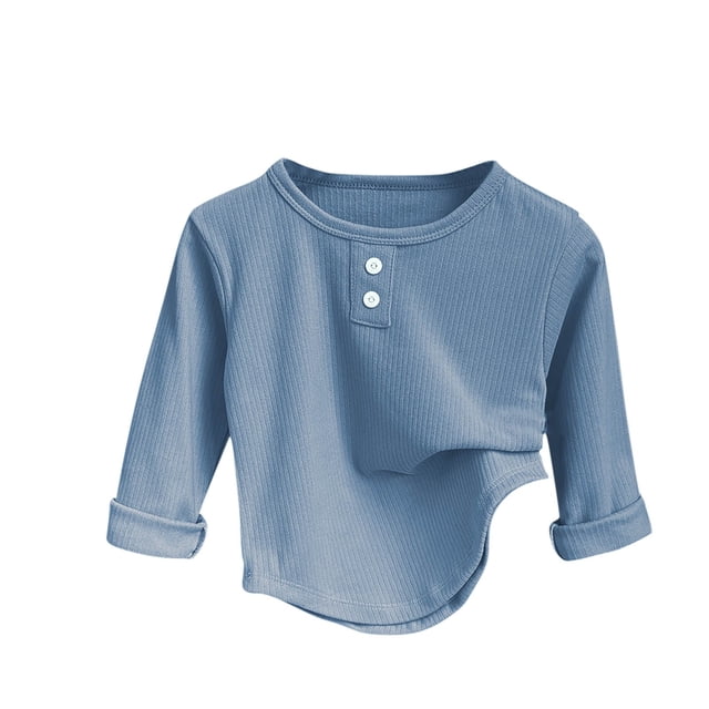 LOVZFMLL Hauts pour Petites Filles, Blouse de Pyjama Unie Décontractée de Tous les Jours à Boutons devant, Col Ras du Cou, Manches Longues, Vêtements d'Automne 7-8 Ans Vêtements pour Filles