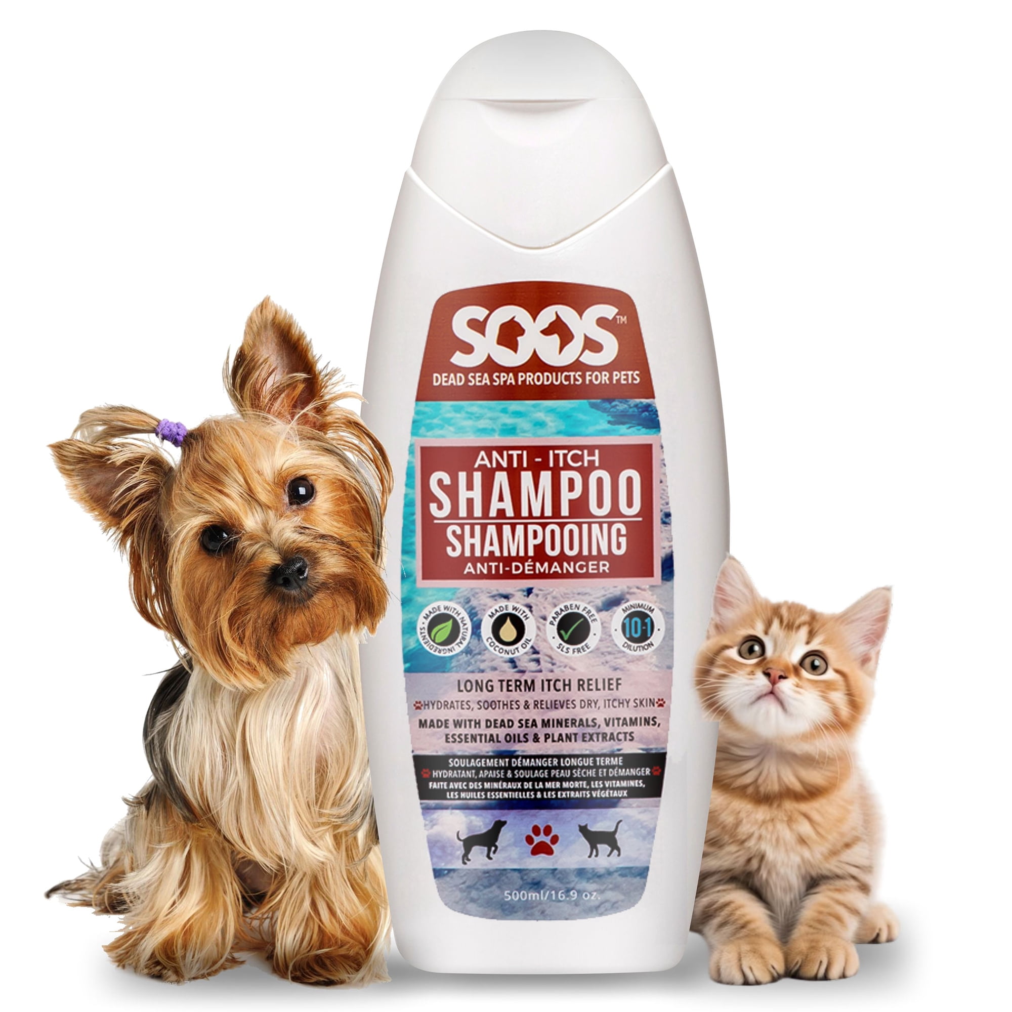 Shampooing pour Animaux de Compagnie Naturel Anti-Démangeaisons de la Mer Morte pour Chiens et Chats - Soos Pets
