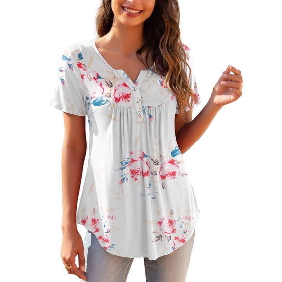 a.Jesdani Women's Plus Size Tunic Tops Short Sleeve V Neck Casual Blouses M-4X