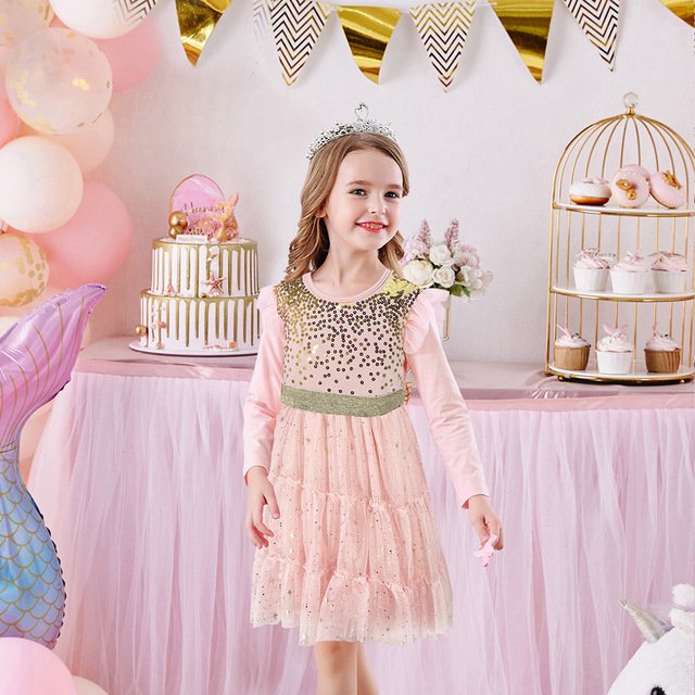 AAMILIFE Robe Princesse pour Filles Licorne à Paillettes Manches Longues Robe d'Automne Enfants Anniversaire Fête Mariage Robes en Tulle Vêtements pour Enfants