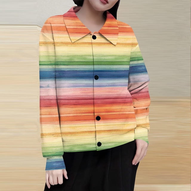 Mceream Women's Ribbed Knit Shacket Button Down Striped Jackets Long Sleeve Sweater Shirts Fall Winter Trendy Cardigans Plus Size Winter Warm Outwear Chaqueta De Invierno Para Mujer Multicolor XXL